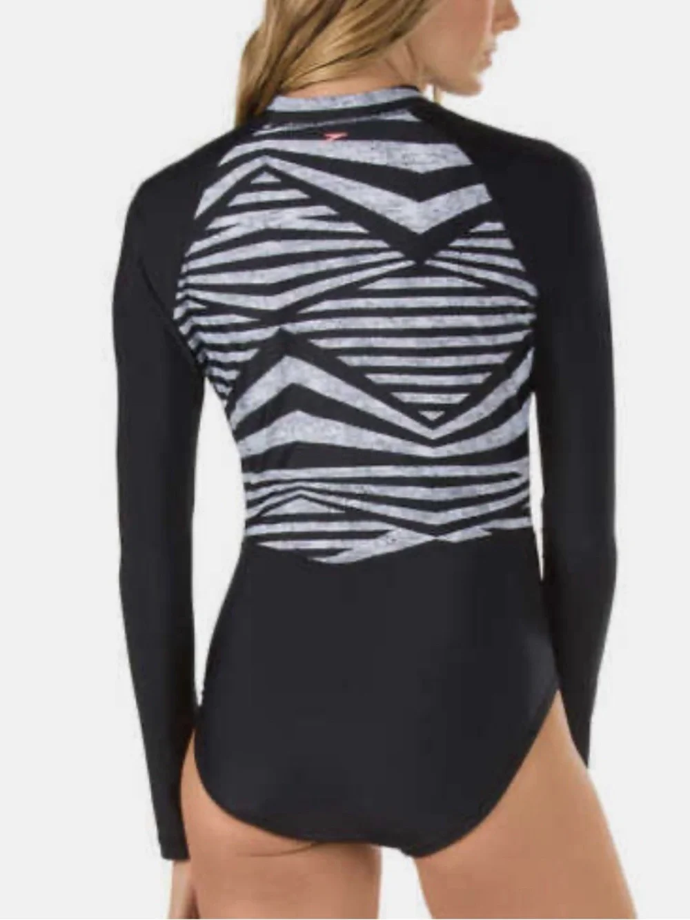 Speedo long sleeve Black Gray Swimsuit Coral Zip Sz S beach pool travel vacation